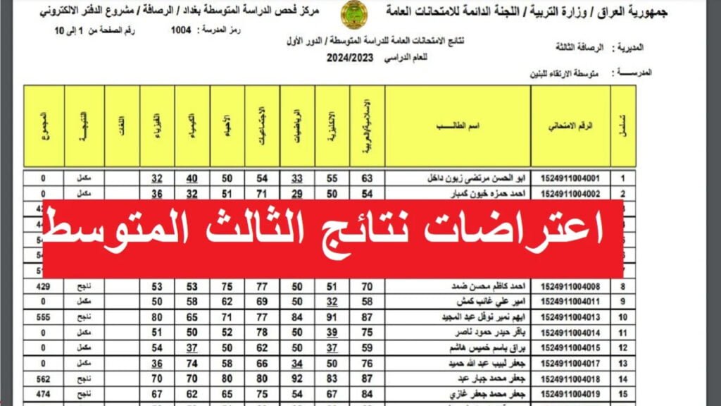“نينوى ظهرت رسمياً” نتائج اعتراضات الثالث متوسط 2024 دور أول جميع المحافظات عبر موقع وزارة التربية ونتائجنا results.mlazemna.com